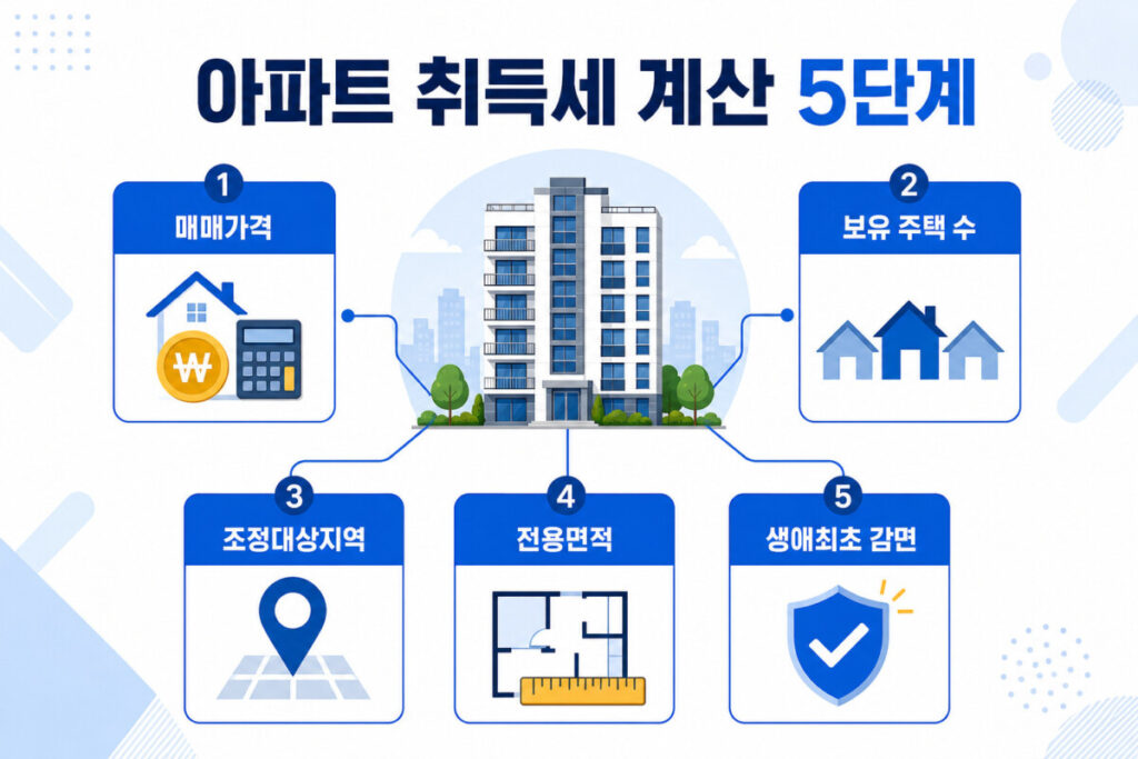아파트 취득세 계산에 필요한 매매가격 주택 수 조정대상지역 전용면적 생애최초 감면 조건