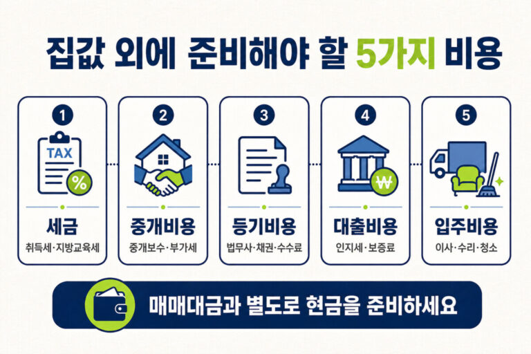 집값 외에 준비해야 할 부동산 매매 부대비용 5가지 – 세금, 중개비용, 등기비용, 대출비용, 입주비용