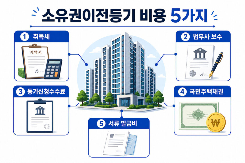 소유권이전등기 비용 취득세 법무사 보수 국민주택채권 등 5가지