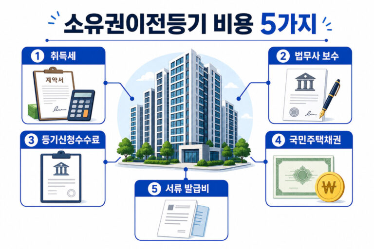 소유권이전등기 비용 취득세 법무사 보수 국민주택채권 등 5가지